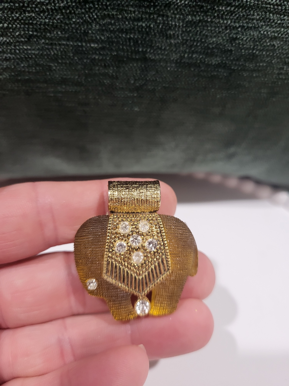 Vintage India Ceremony Elephant Rhinestones Center With Gold Necklace Charm